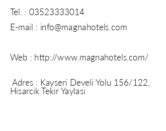 Magna Hotels iletiim bilgileri